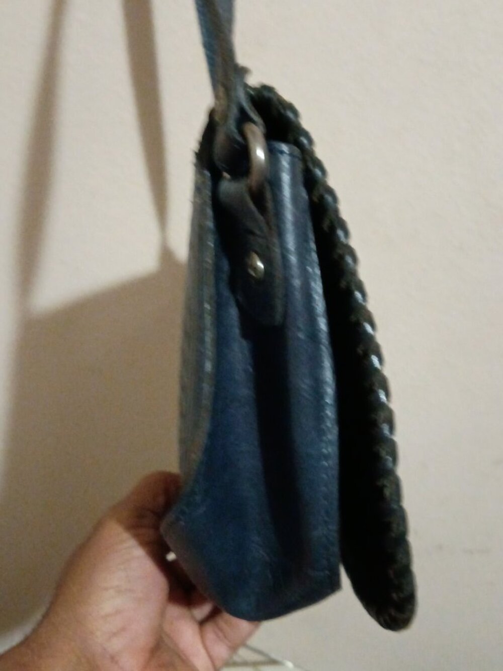 Patricia Nash Leather Saddle Bag Tooled Crossbody Purse Navy-Blue Floral - Picture 10 of 16